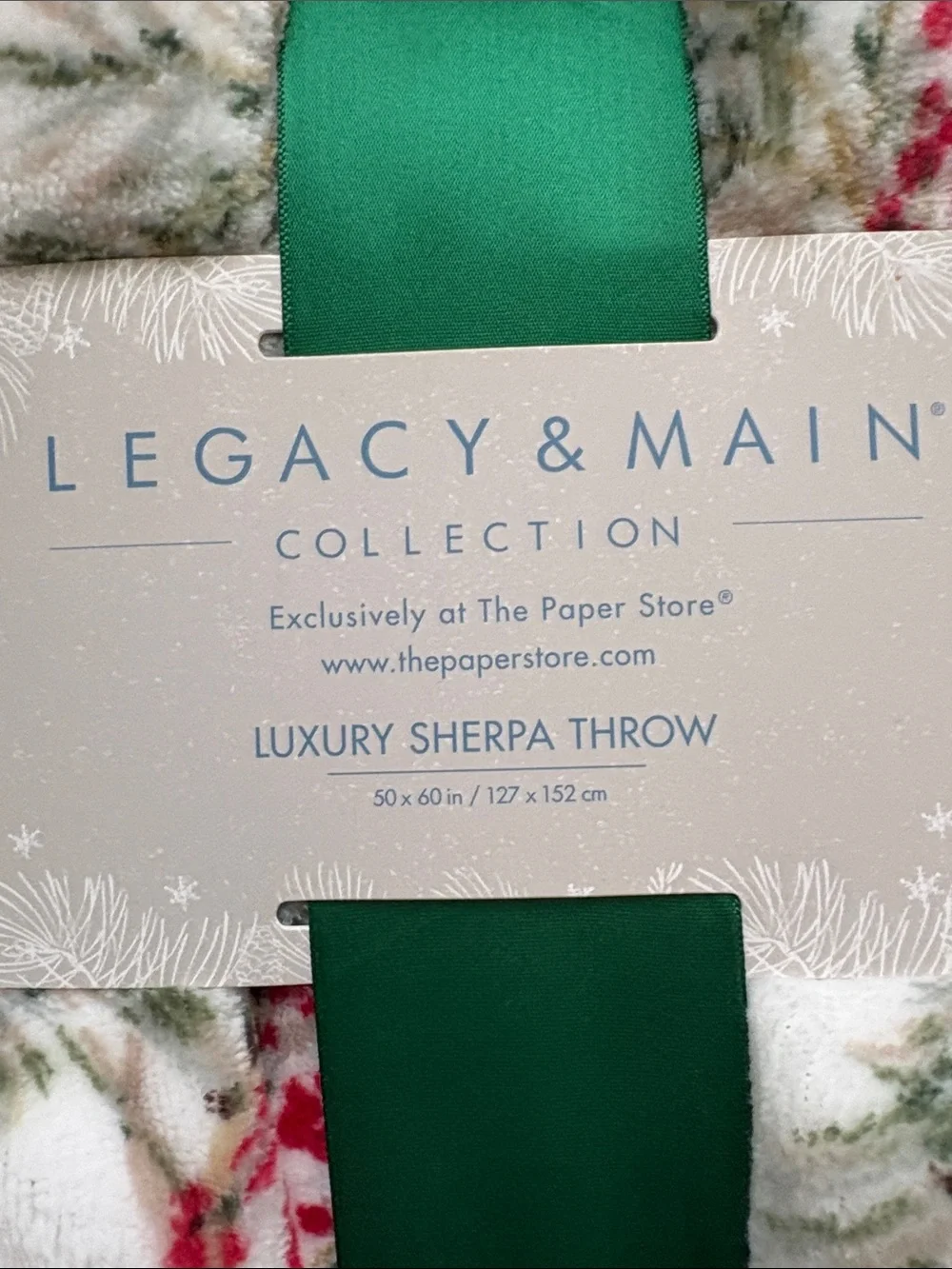 Legacy & Main White Sherpa Throw with Red Berry and Green Pine Print